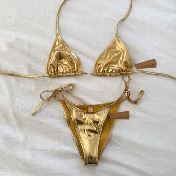 NWT SKIMS Metallic Swim Gold Bikini Set - Picture 2 of 10